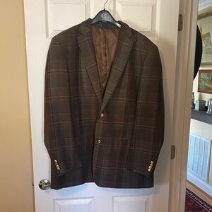 Paul Fredrick Brown Plaid Sport Coat with Gold Buttons 50L